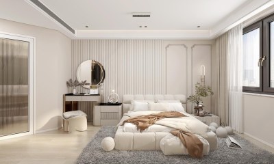 现代奶油风卧室3D模型下载